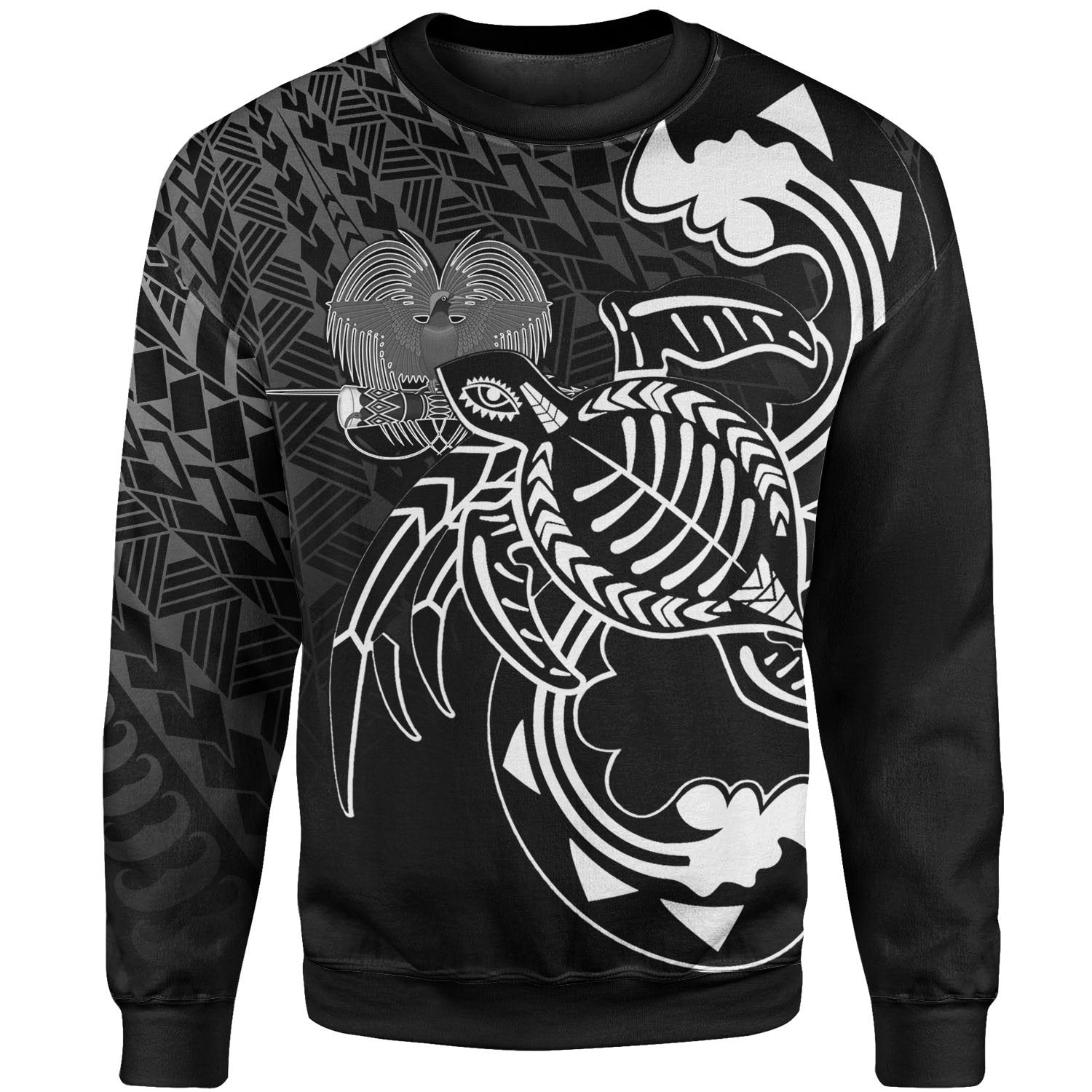 Papua New Guinea Sweatshirt - Turtle With Polynesian Waves Unisex Black - Polynesian Pride