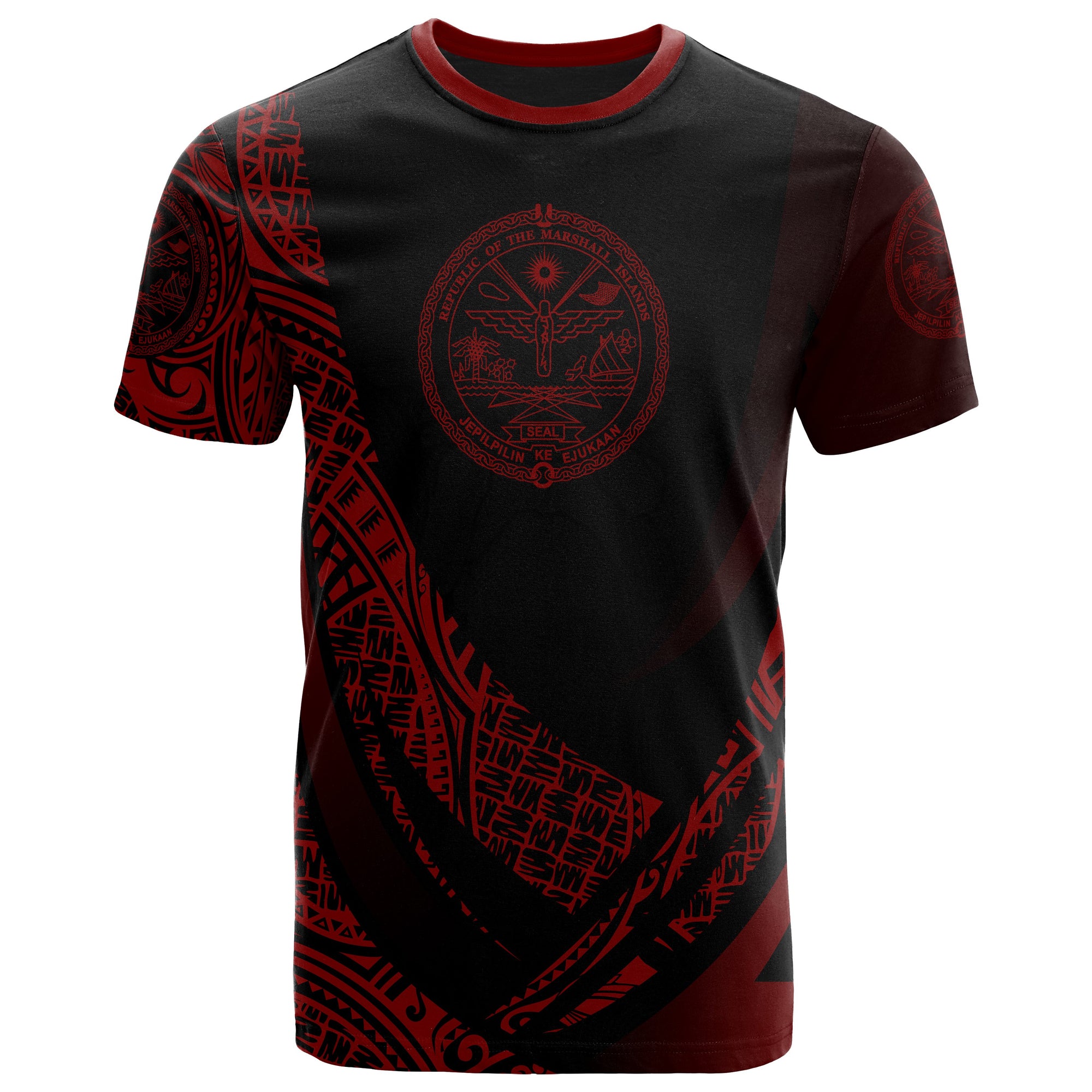 Marshall T Shirt Red Polynesian Patterns Sport Style Unisex Black - Polynesian Pride