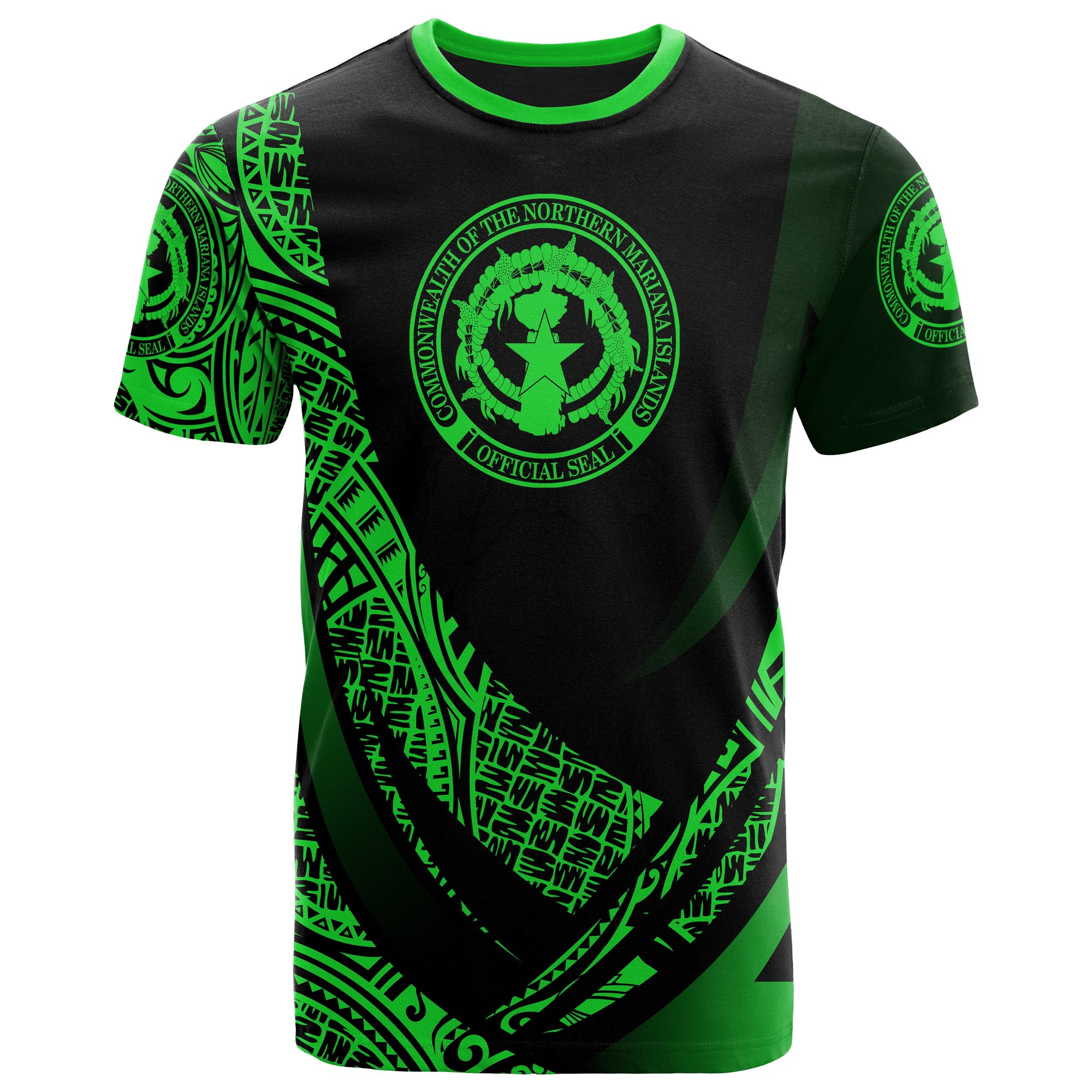 Northern Mariana Islands T Shirt Green Polynesian Patterns Sport Style Unisex Black - Polynesian Pride
