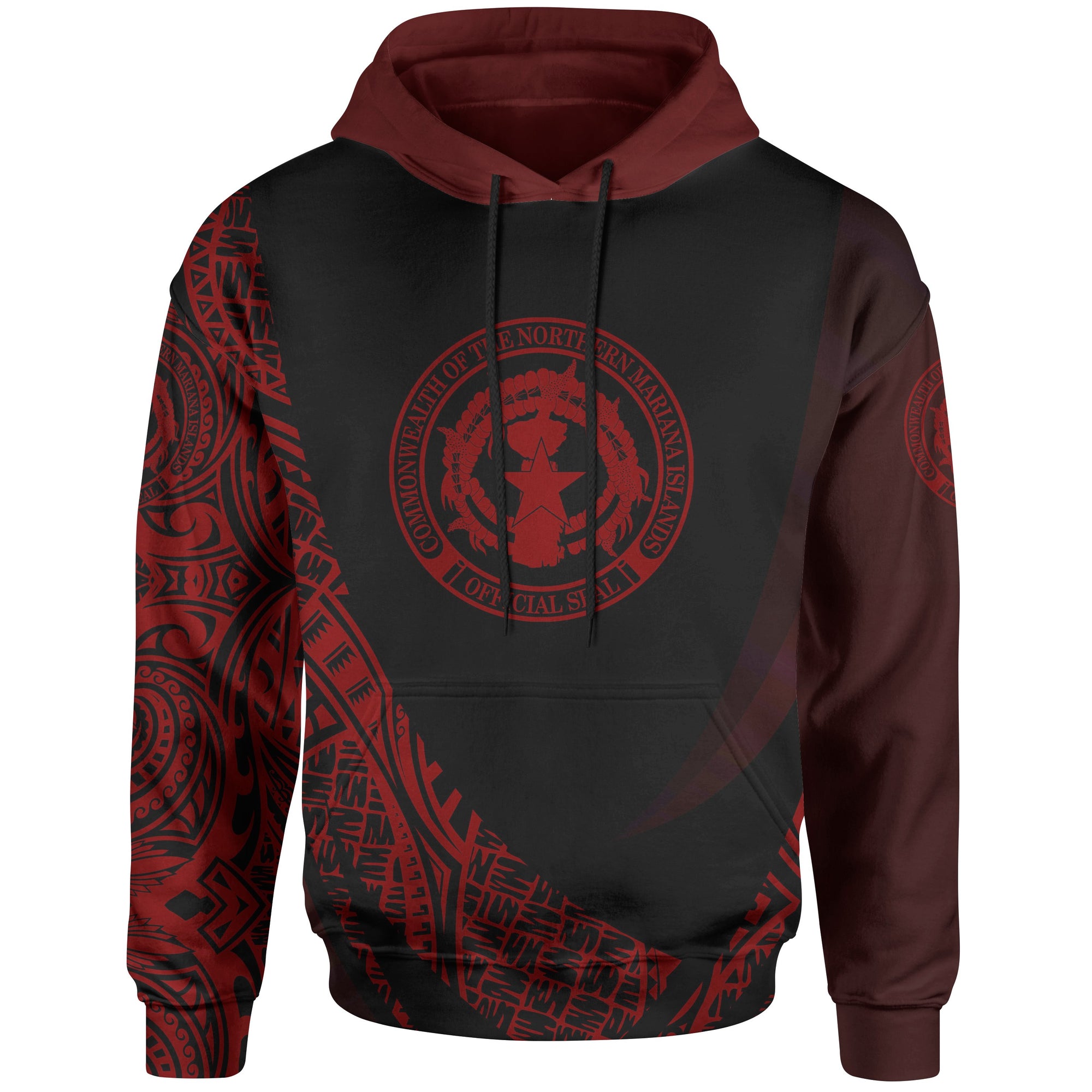 Northern Mariana Islands Hoodie Red Polynesian Patterns Sport Style Unisex Black - Polynesian Pride