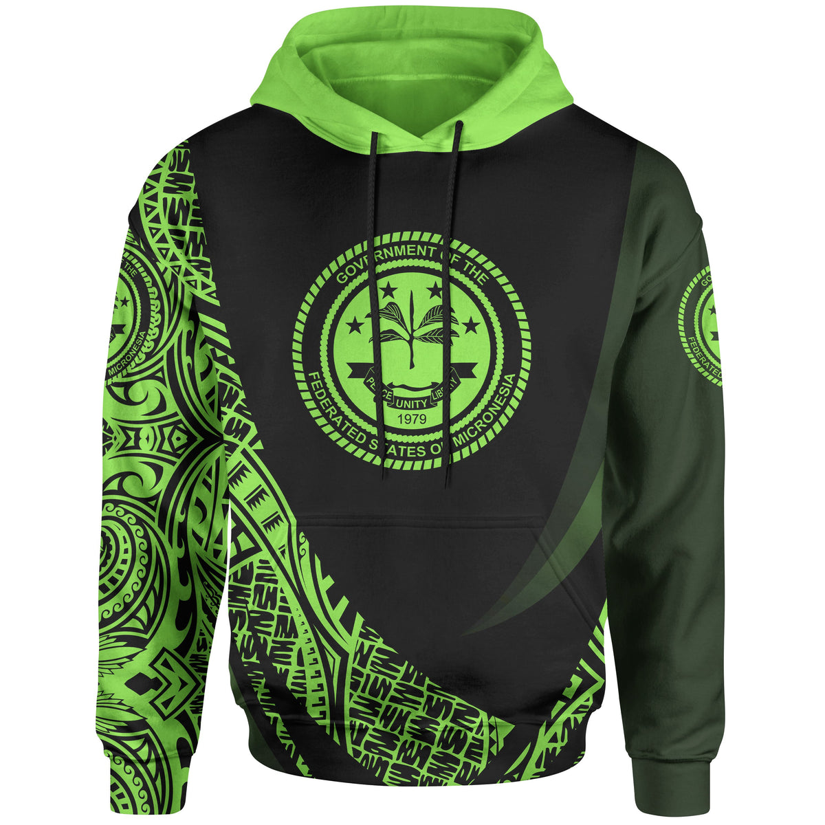 Federated States of Micronesia Hoodie Green Polynesian Patterns Sport Style Unisex Black - Polynesian Pride