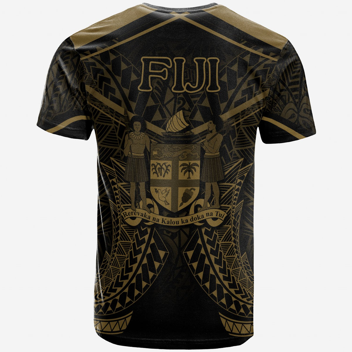 Fiji T Shirt Fijian Seal With Gold Line Style - Polynesian Pride