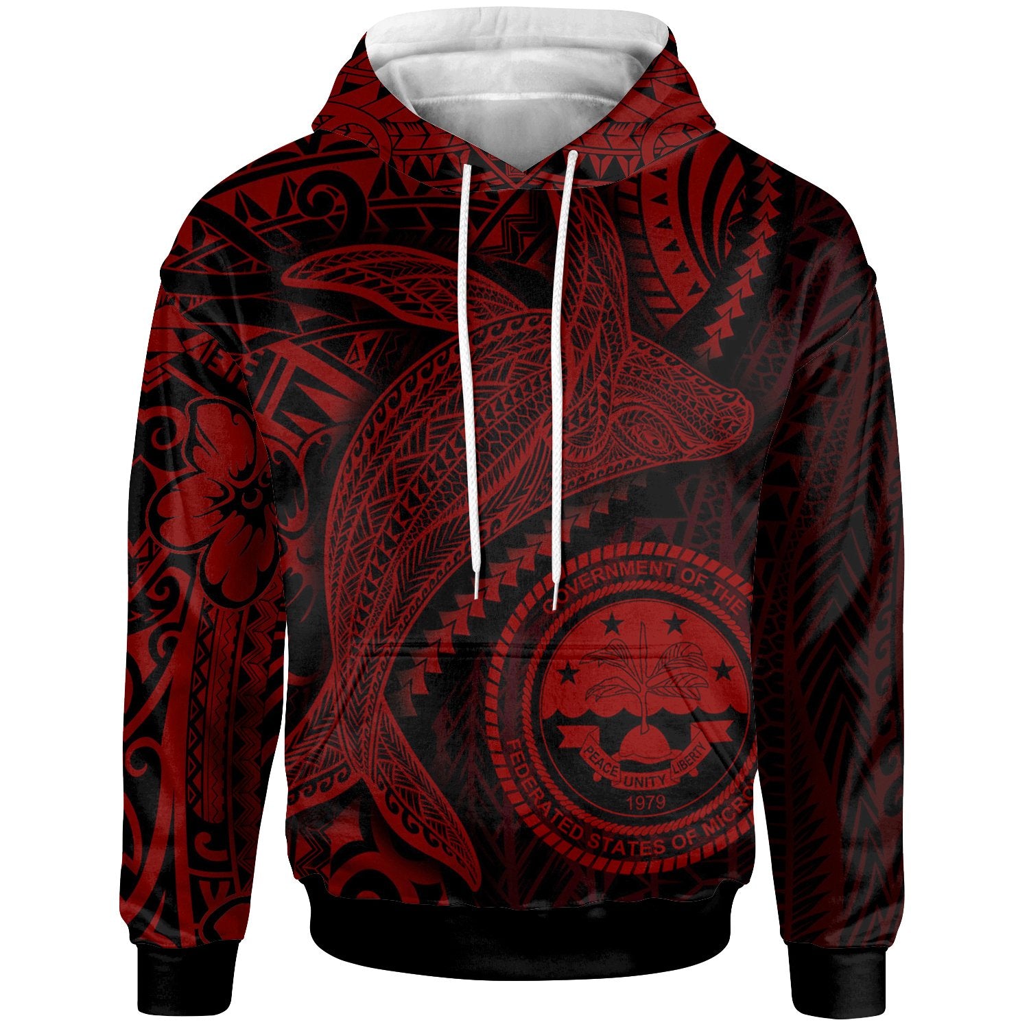 Federated States of Micronesia Hoodie Humpback Whale & Coat of Arms Red Unisex Red - Polynesian Pride