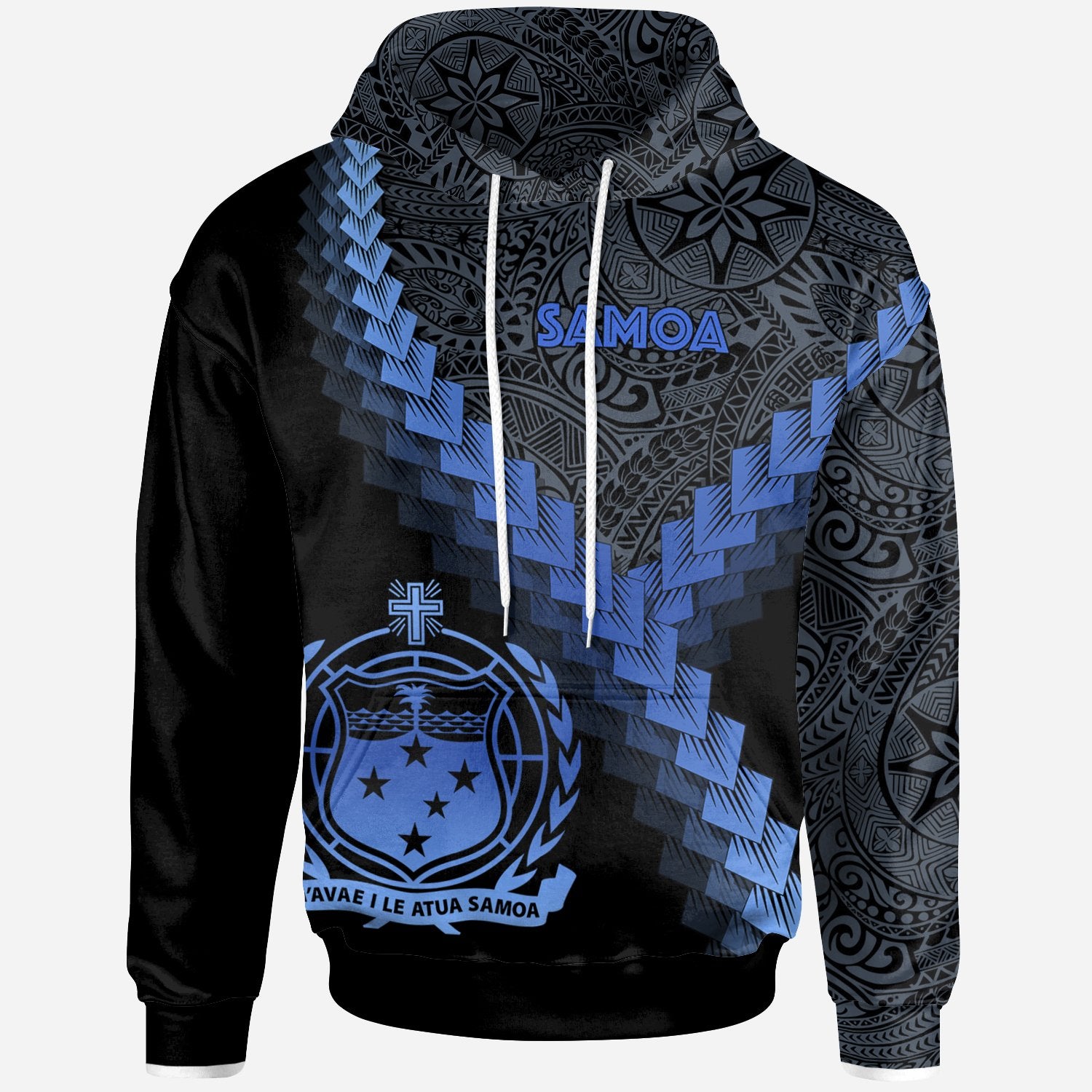 Samoa Hoodie Samoa Coat of Arms With Polynesian Tattoo Blue Unisex Blue - Polynesian Pride
