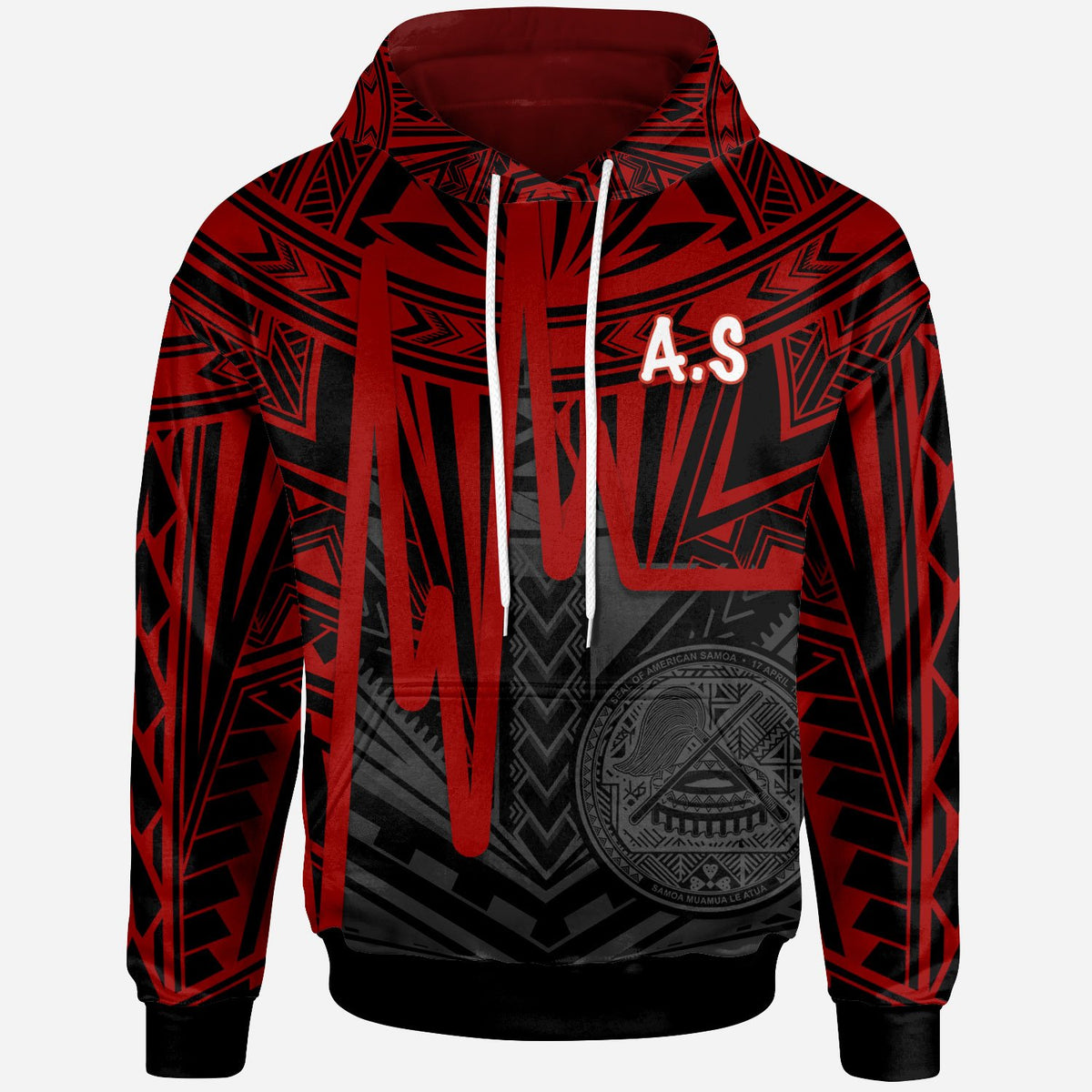 American Samoa Hoodie Seal With Polynesian Pattern Heartbeat Style (Red) Unisex Red - Polynesian Pride