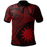 Nauru Polo Shirt Humpback Whale and Coat of Arms Red Unisex Red - Polynesian Pride