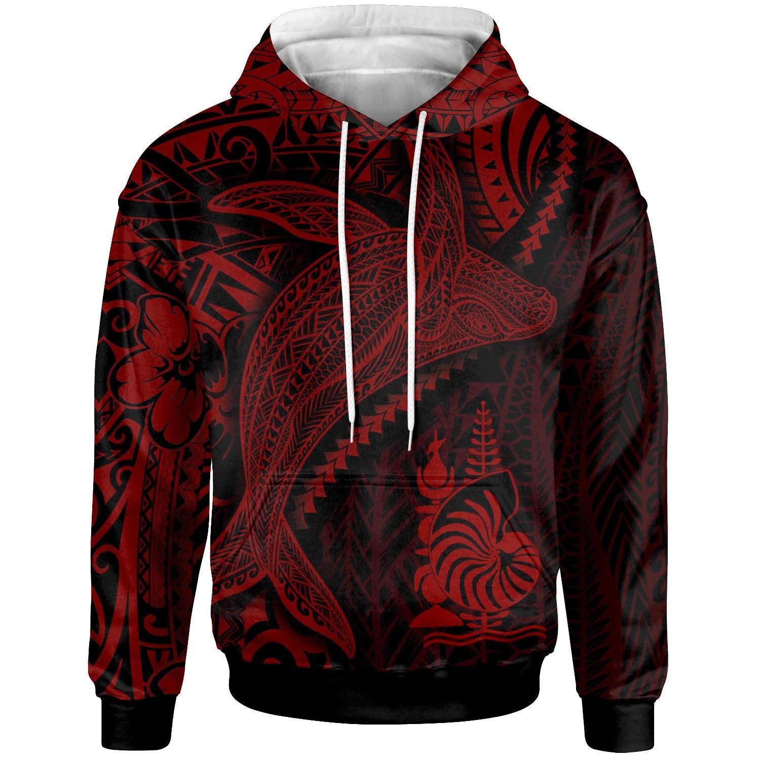 New Caledonia Hoodie Humpback Whale & Coat of Arms Red Unisex Red - Polynesian Pride