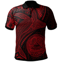 American Samoa Polo Shirt Humpback Whale and Coat of Arms Red Unisex Red - Polynesian Pride