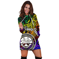 Federated States of Micronesia Custom Personalised Hoodie Dress - Rainbow Polynesian Pattern - Polynesian Pride