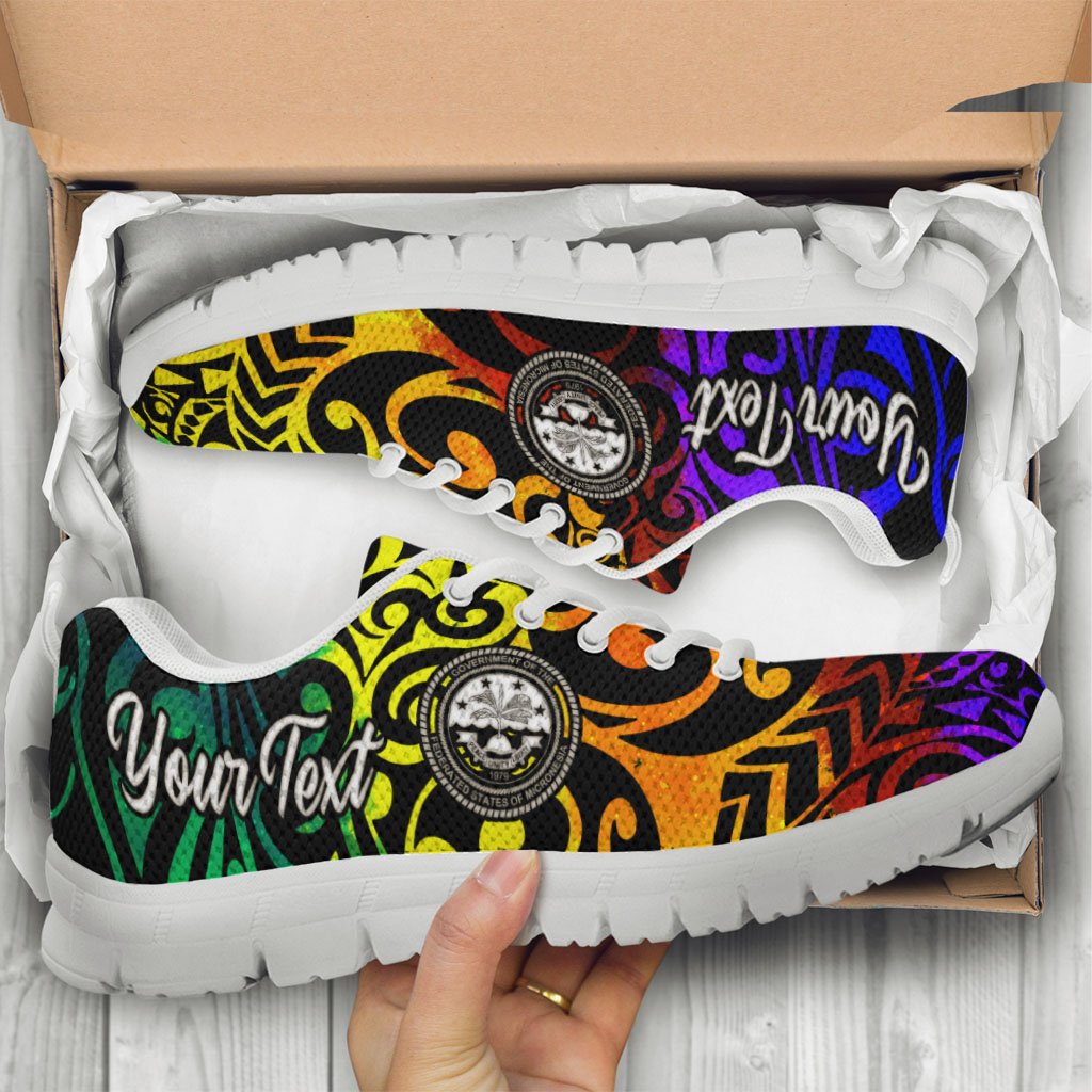 Federated States of Micronesia Custom Personalised Sneakers - Rainbow Polynesian Pattern - Polynesian Pride