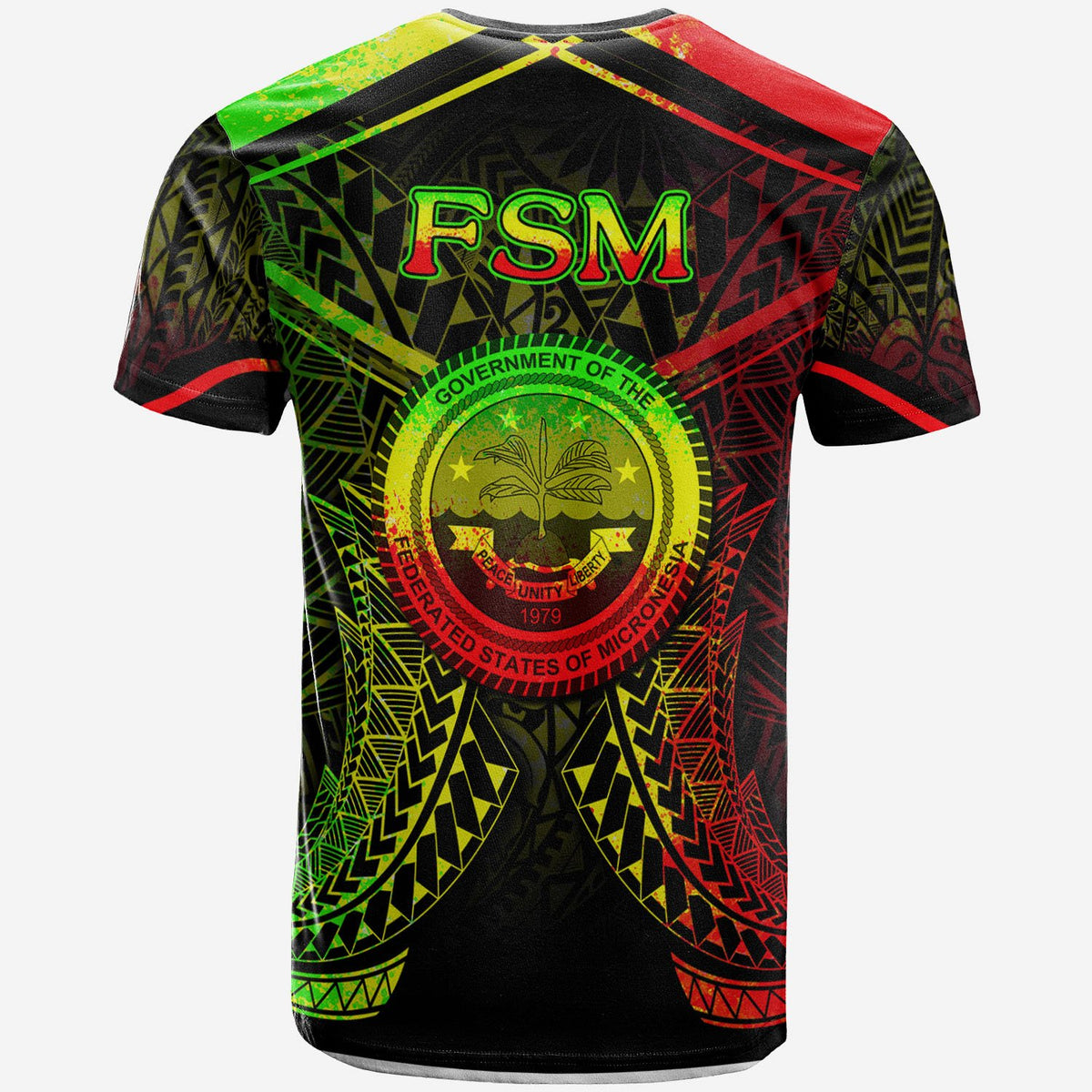 Federated States of Micronesia T Shirt FSM Seal With Reggae Line Style - Polynesian Pride