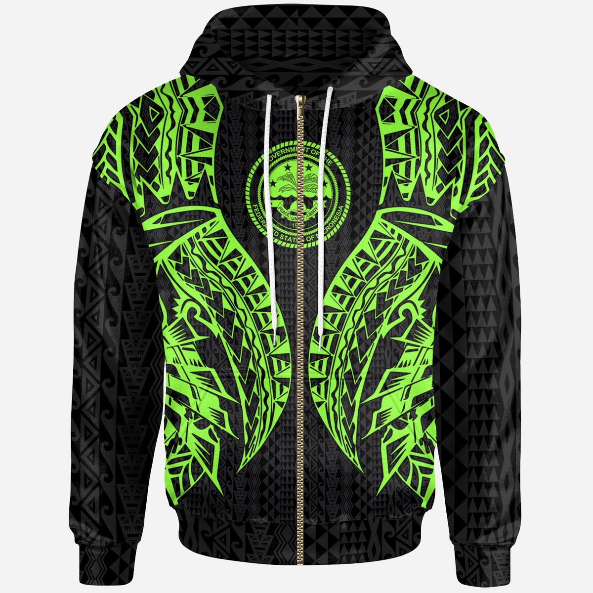Northern Mariana Islands Zip up Hoodie Polynesian Lion Head Green Style Unisex Green - Polynesian Pride
