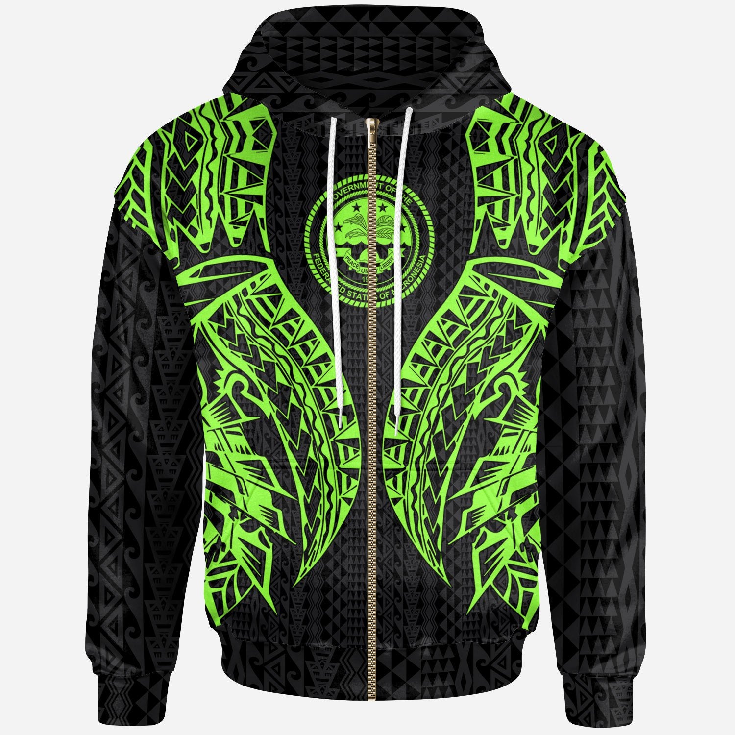 Northern Mariana Islands Zip up Hoodie Polynesian Lion Head Green Style Unisex Green - Polynesian Pride