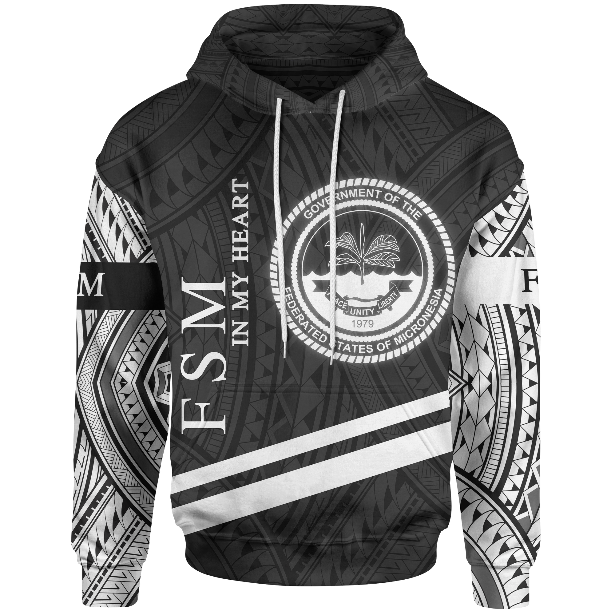 Federated States of Micronesia Hoodie In My Heart Style Polynesian Patterns Unisex Black - Polynesian Pride
