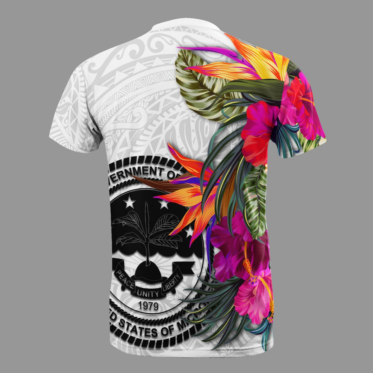 Federated States of Micronesia T Shirt Hibiscus White Pattern - Polynesian Pride
