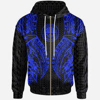Federated States of Micronesia Zip up Hoodie Polynesian Lion Head Blue Style Unisex Blue - Polynesian Pride