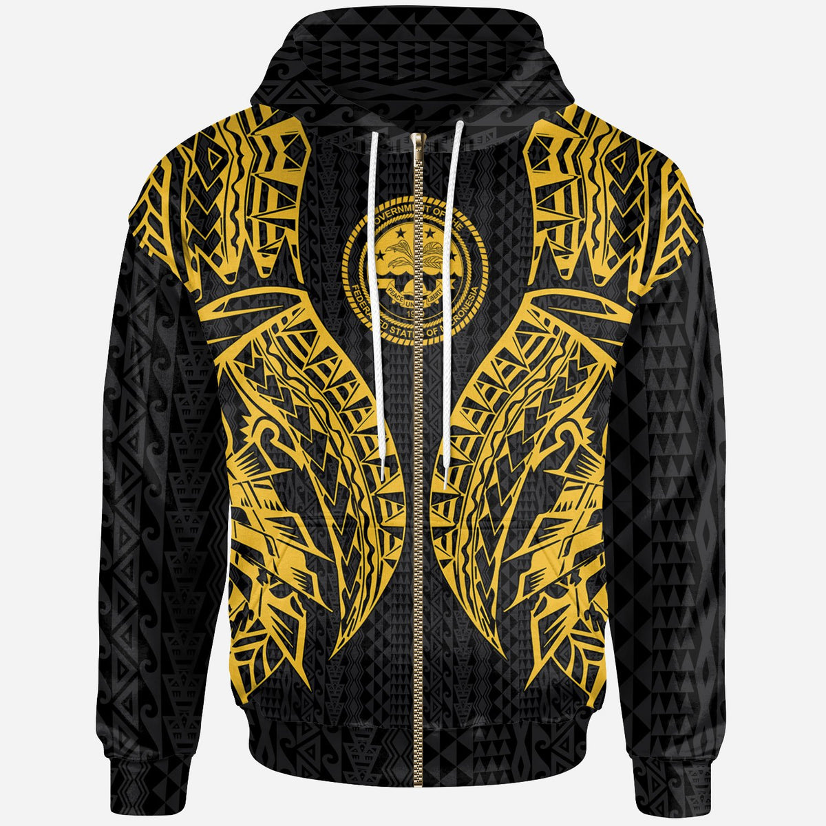 Federated States of Micronesia Zip up Hoodie Polynesian Lion Head Gold Style Unisex Gold - Polynesian Pride