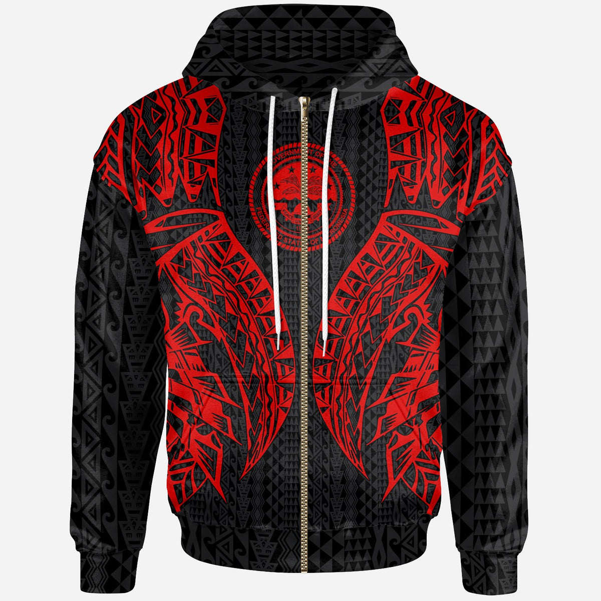 Federated States of Micronesia Zip up Hoodie Polynesian Lion Head Red Style Unisex Red - Polynesian Pride