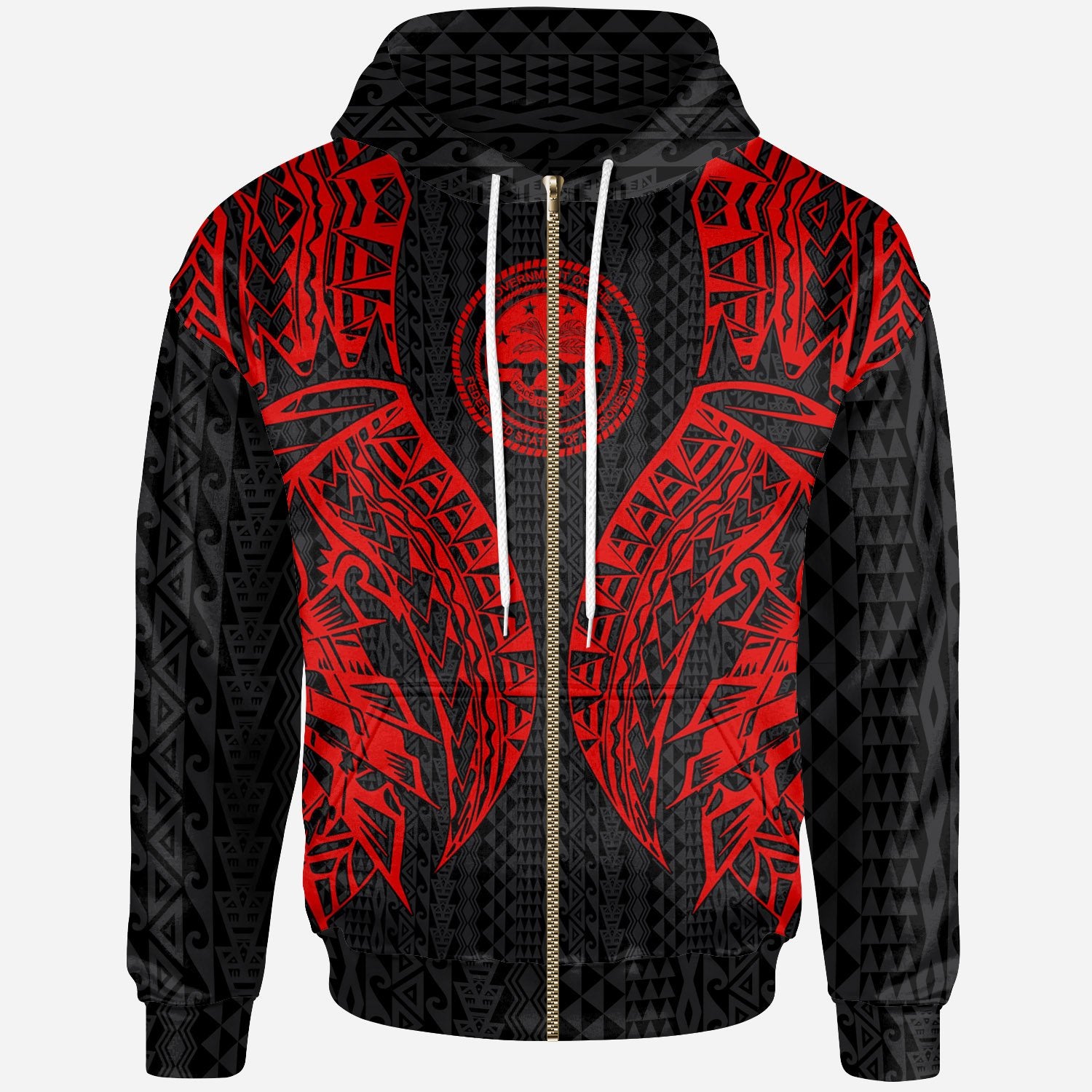Federated States of Micronesia Zip up Hoodie Polynesian Lion Head Red Style Unisex Red - Polynesian Pride
