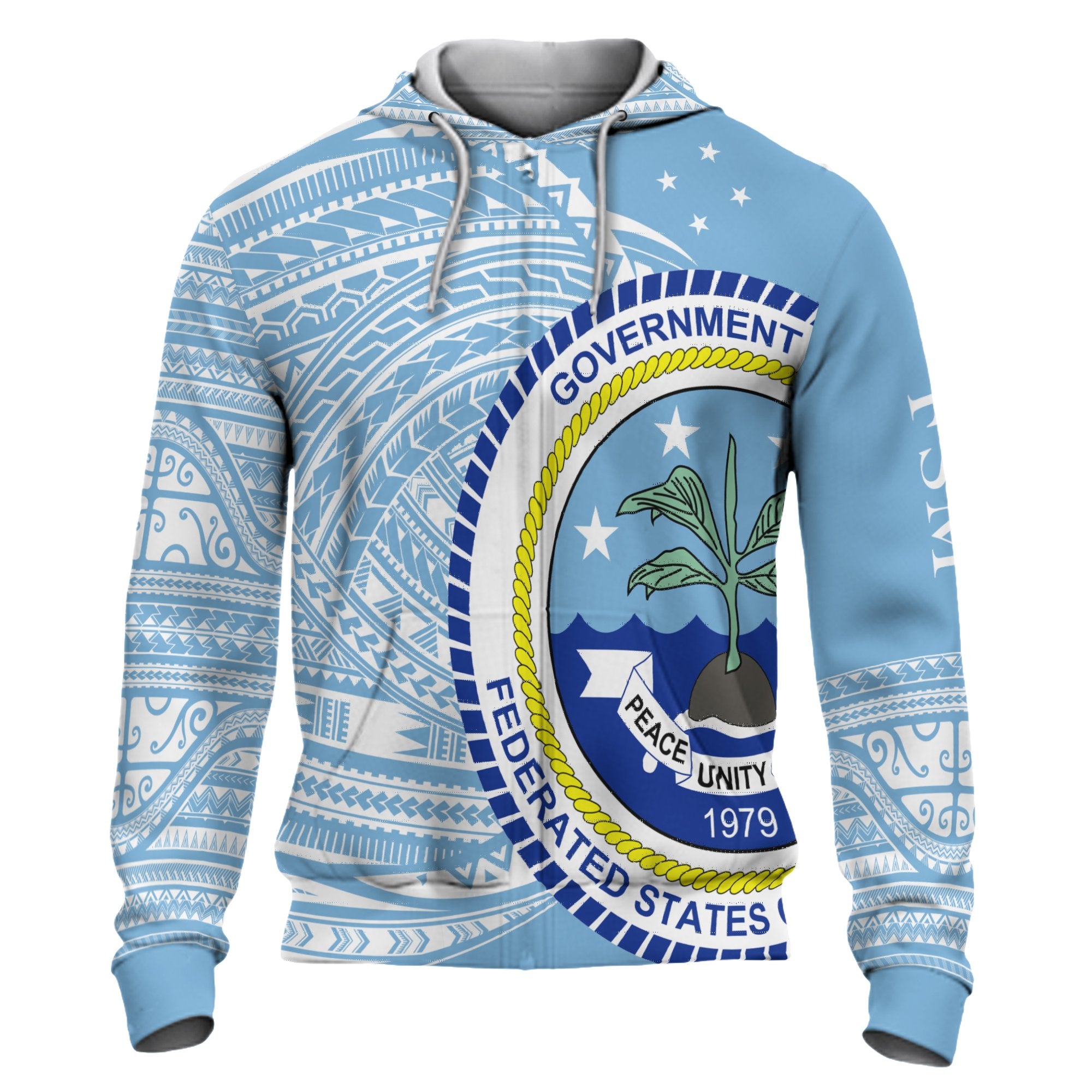 Federated States of Micronesia Hoodie Micronesia Patterns With Coat of Arms Unisex Blue - Polynesian Pride