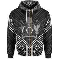 Cook Islands Zip Hoodie Cook Islands Seal Black Tribal Patterns Unisex White - Polynesian Pride