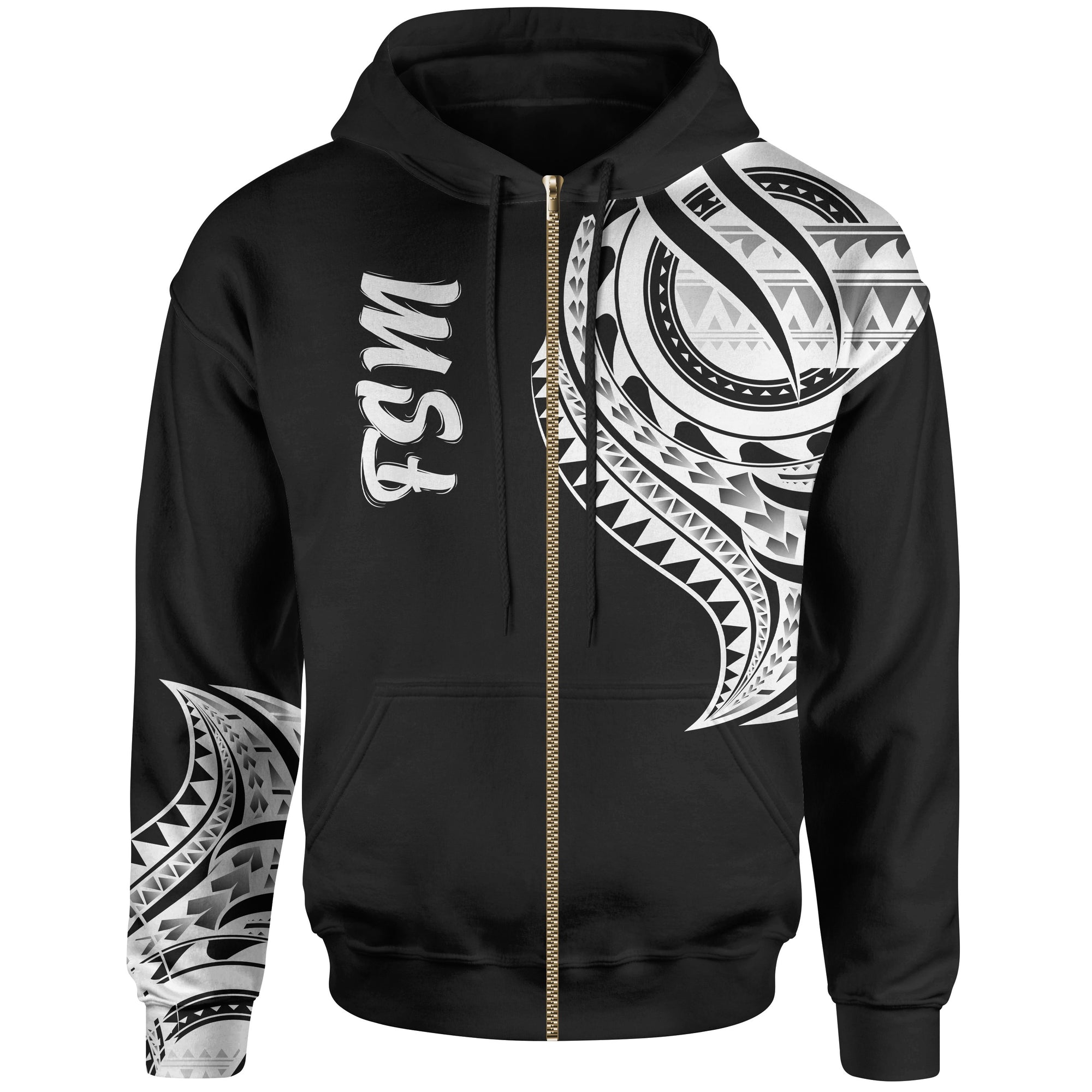 Federated States of Micronesia Zip Hoodie Federated States of Micronesia Tatau White Patterns Unisex Black - Polynesian Pride