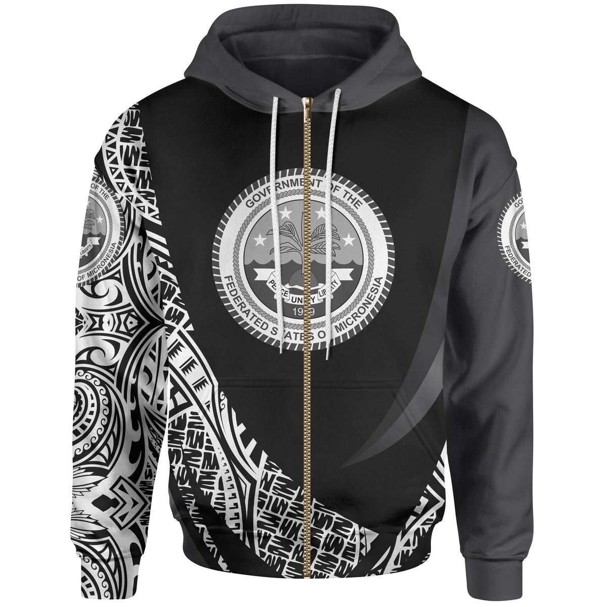 Federated States of Micronesia Zip Hoodie White Polynesian Patterns Sport Style Unisex Black - Polynesian Pride