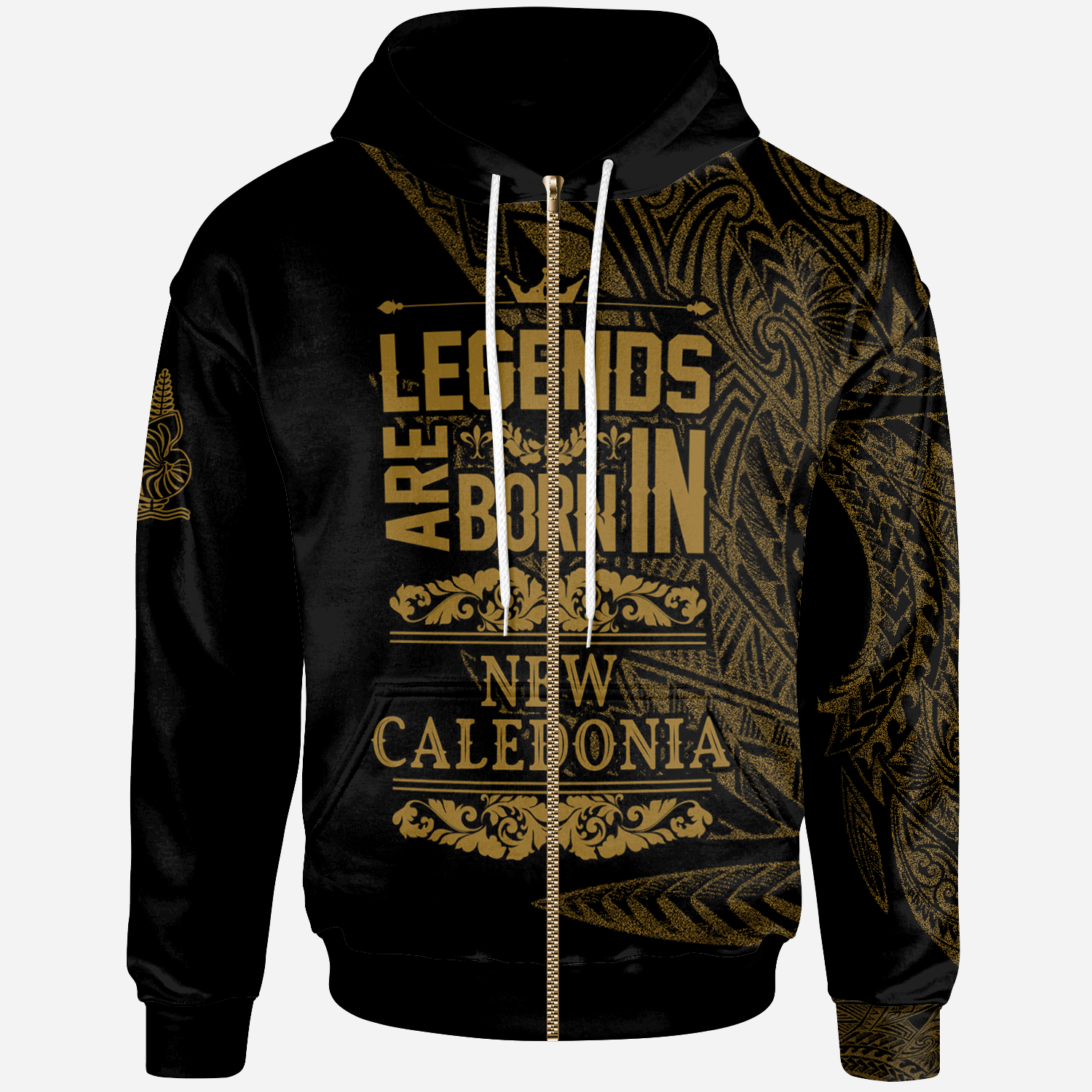 New Caledonia Zip Hoodie Legends Are Born In Gold Color Unisex Gold - Polynesian Pride