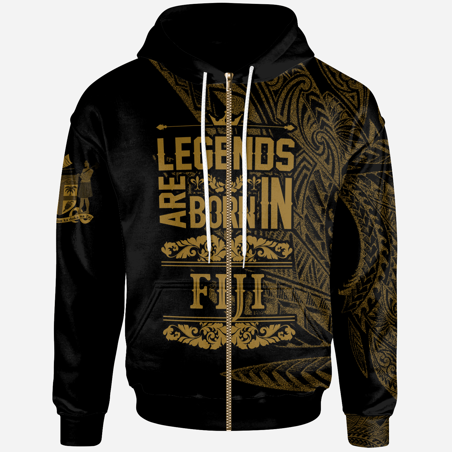 Fiji Zip Hoodie Legends Are Born In Gold Color Unisex Gold - Polynesian Pride