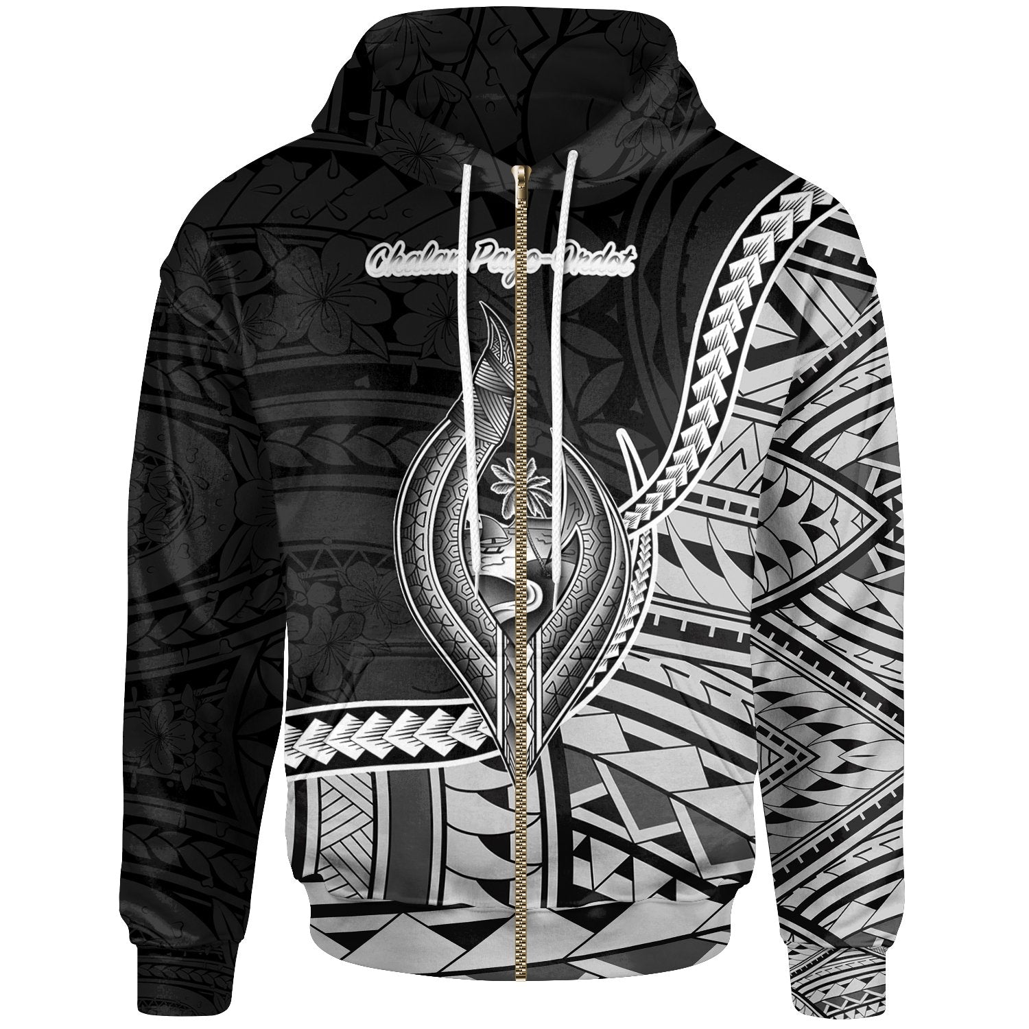 Guam Zip Hoodie Chalan Pago Ordot Seal of Guam Polynesian Patterns Unisex Black - Polynesian Pride