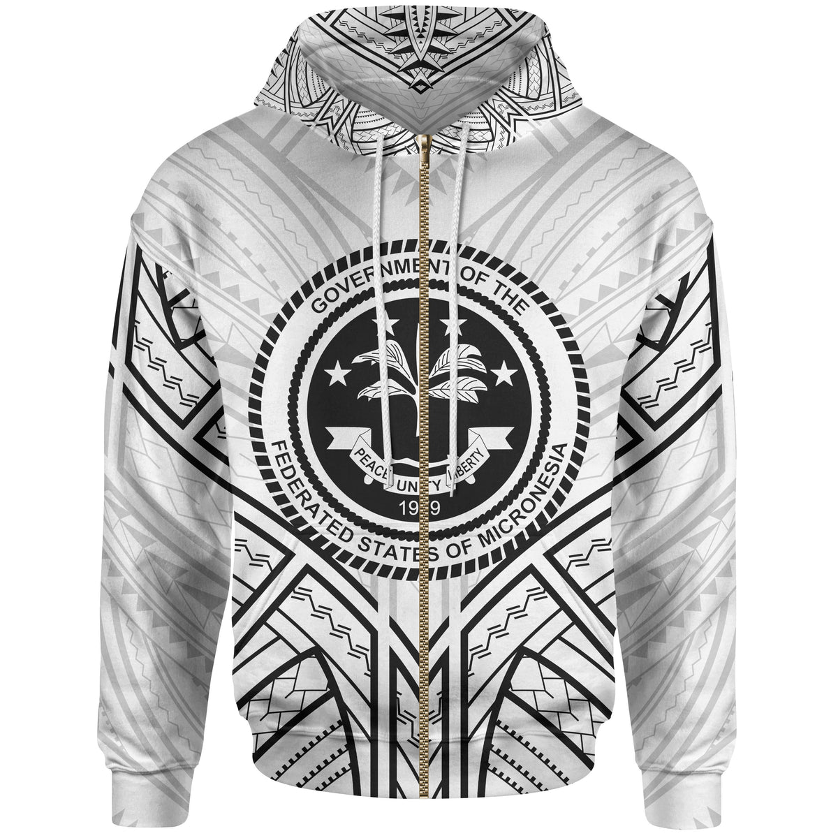 Federated States of Micronesia Zip Hoodie Federated States of Micronesia Seal Tribal Patterns Unisex Black - Polynesian Pride