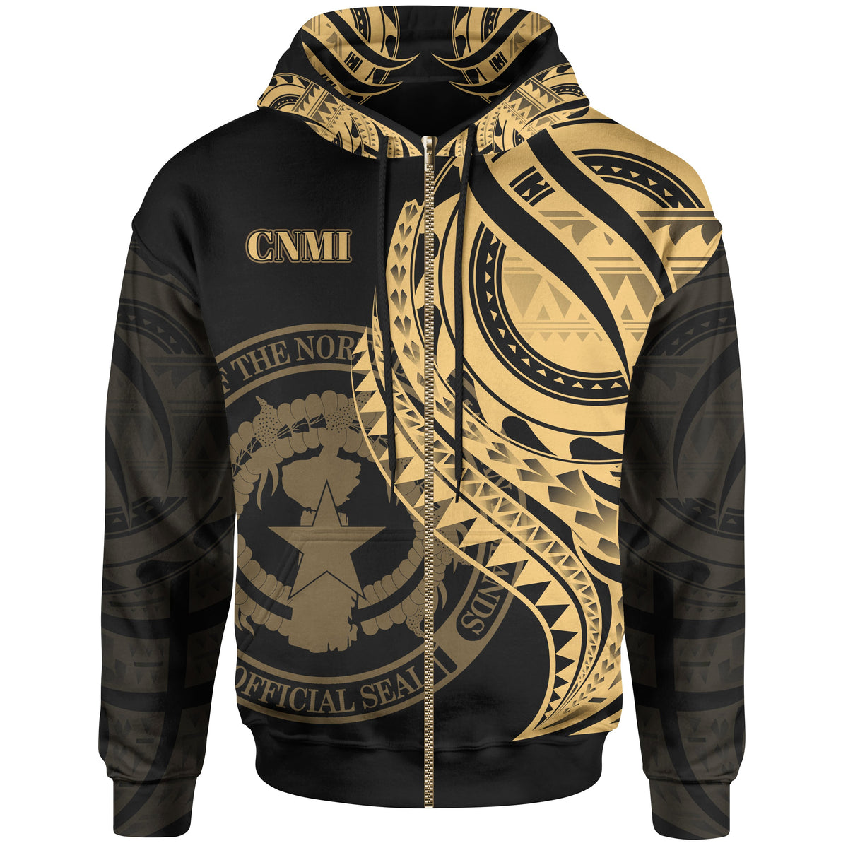 Northern Mariana Islands Zip Hoodie Gold Polynesian Patterns Best CNMI Ever Unisex Black - Polynesian Pride