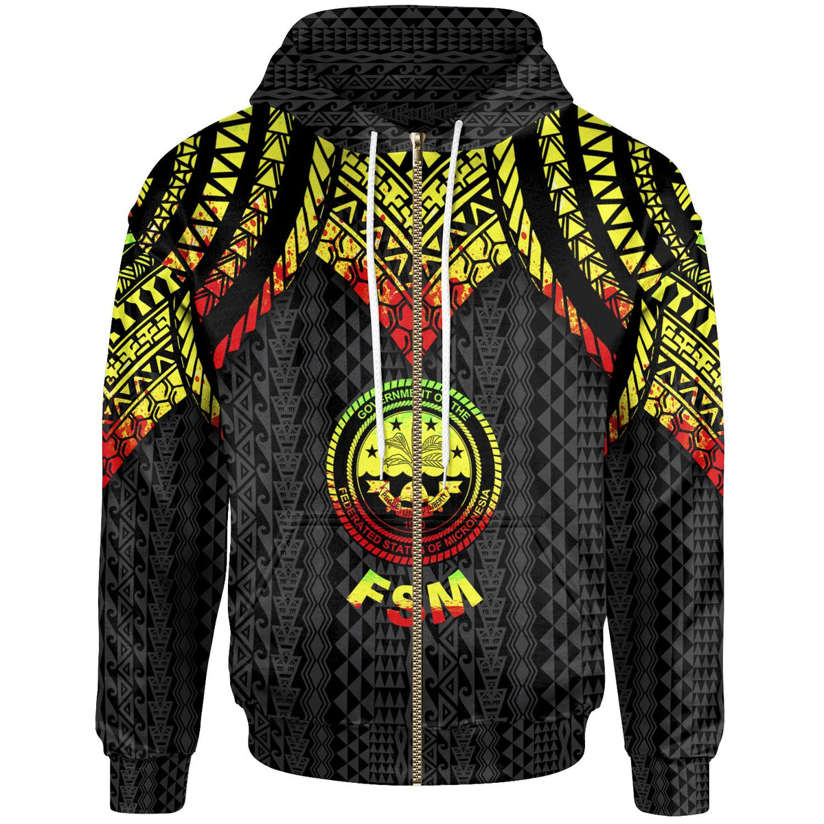 Federated States of Micronesia Zip up Hoodie Polynesian Armor Style Reagge Unisex Reagge - Polynesian Pride