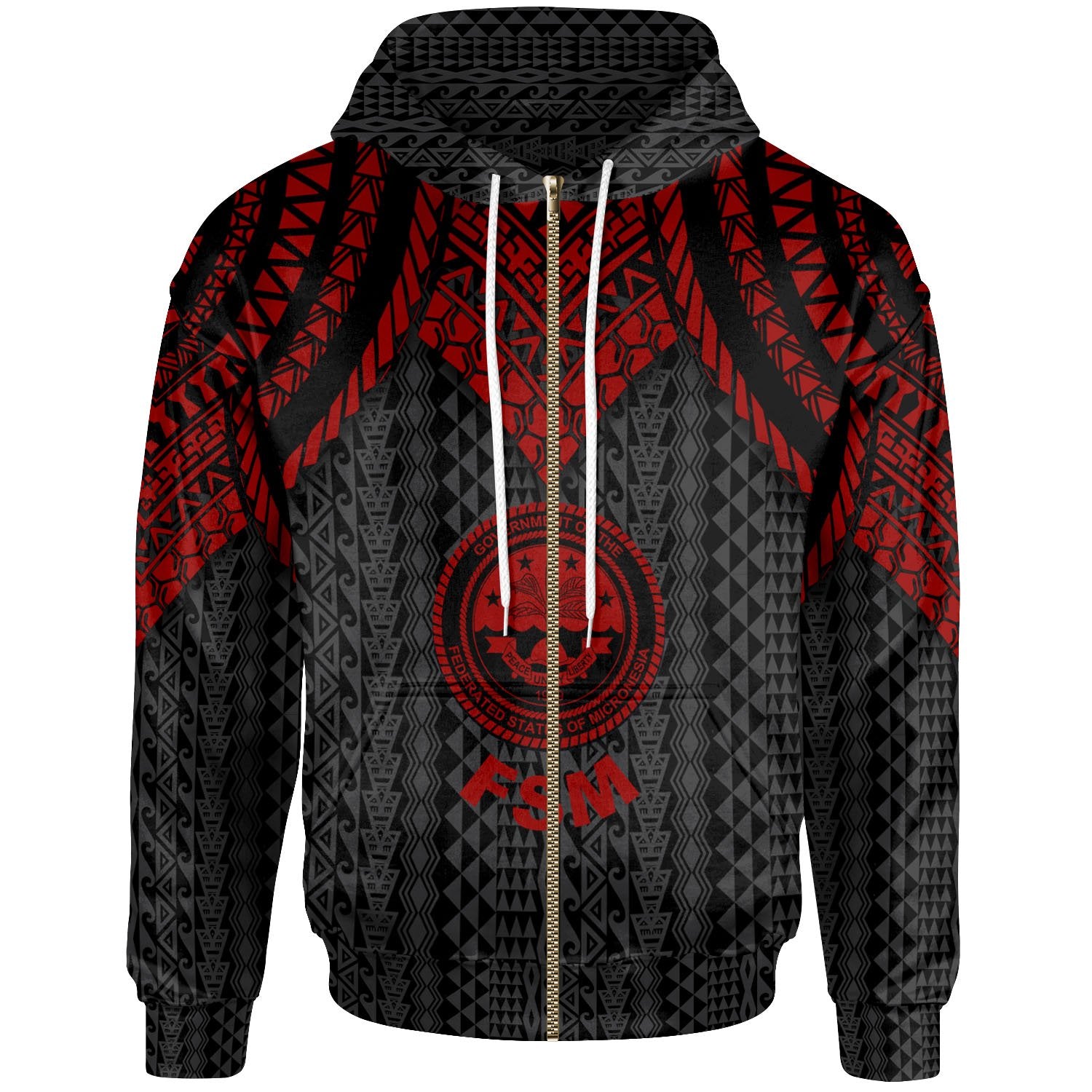 Federated States of Micronesia Zip up Hoodie Polynesian Armor Style Red Unisex Red - Polynesian Pride