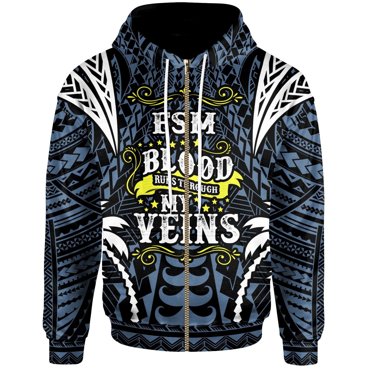 Federated States of Micronesia Zip up Hoodie Blood Runs Through My Veins Style Flag Unisex Blue - Polynesian Pride
