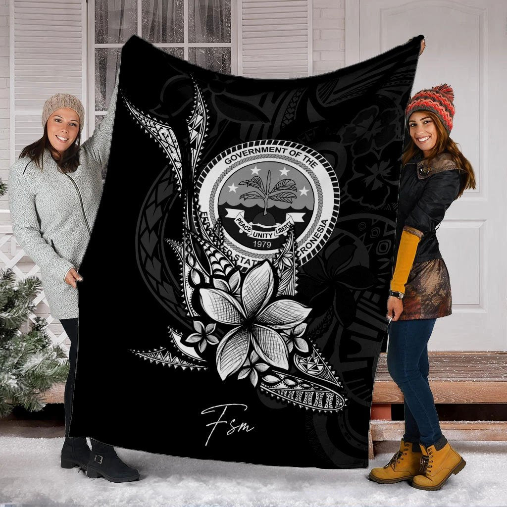 Federated States of Micronesia Premium Blanket - Fish With Plumeria Flowers Style - Polynesian Pride