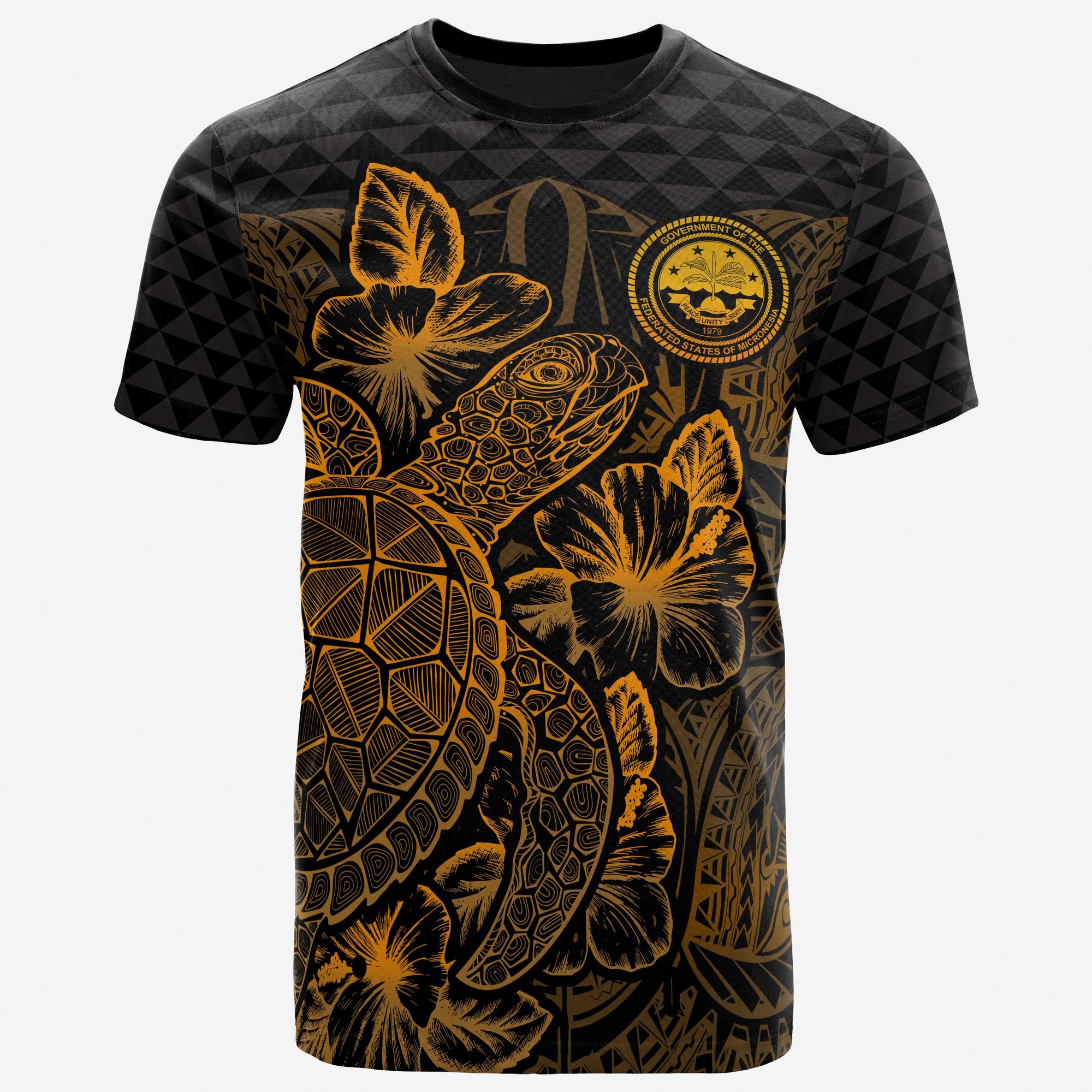 Federated States of Micronesia T Shirt FSM Seal Turtle Hibiscus Gold Unisex Gold - Polynesian Pride