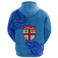 Blue Zip Hoodie Fiji Rugby Polynesian Waves Style - Polynesian Pride