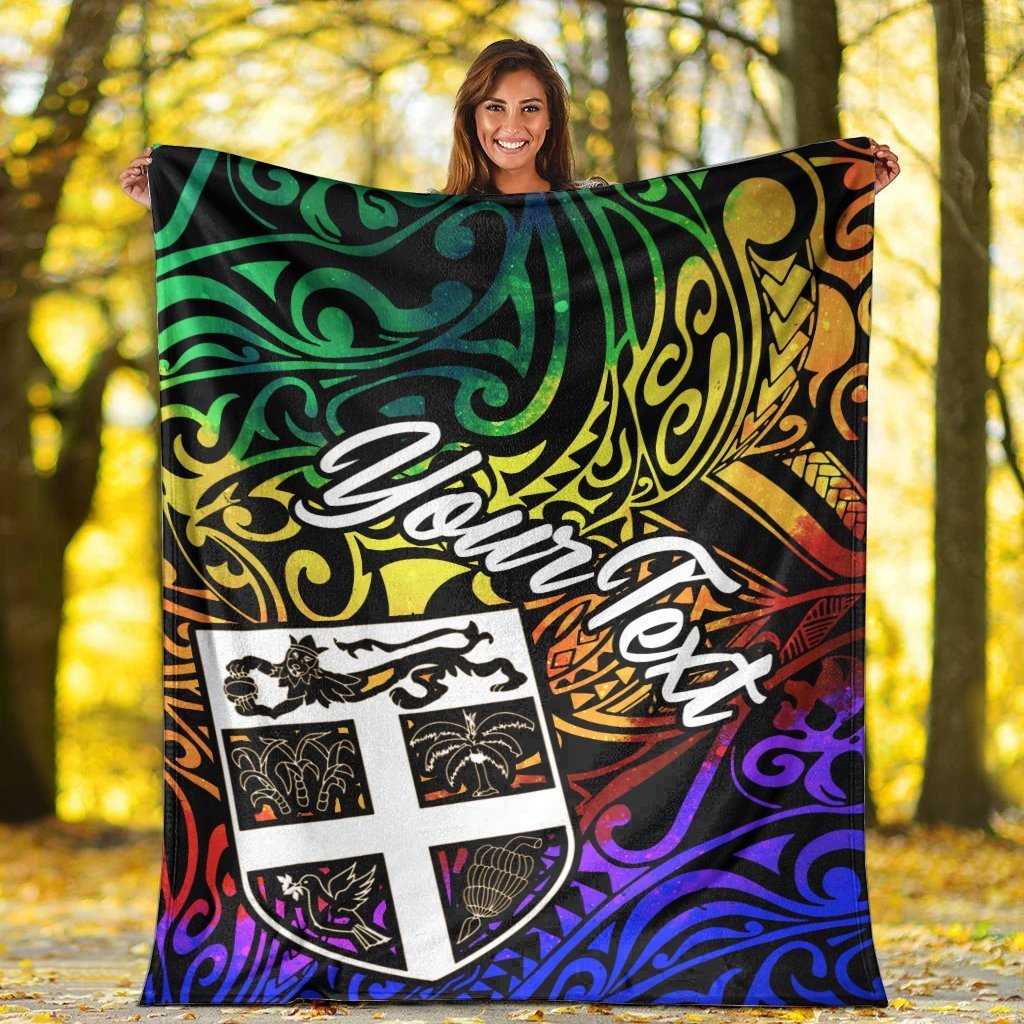 Fiji Custom Personalised Premium Blanket - Rainbow Polynesian Pattern - Polynesian Pride