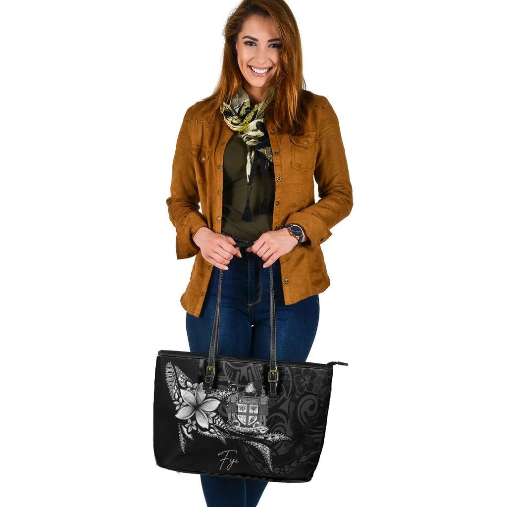 Fiji Leather Tote - Fish With Plumeria Flowers Style - Polynesian Pride