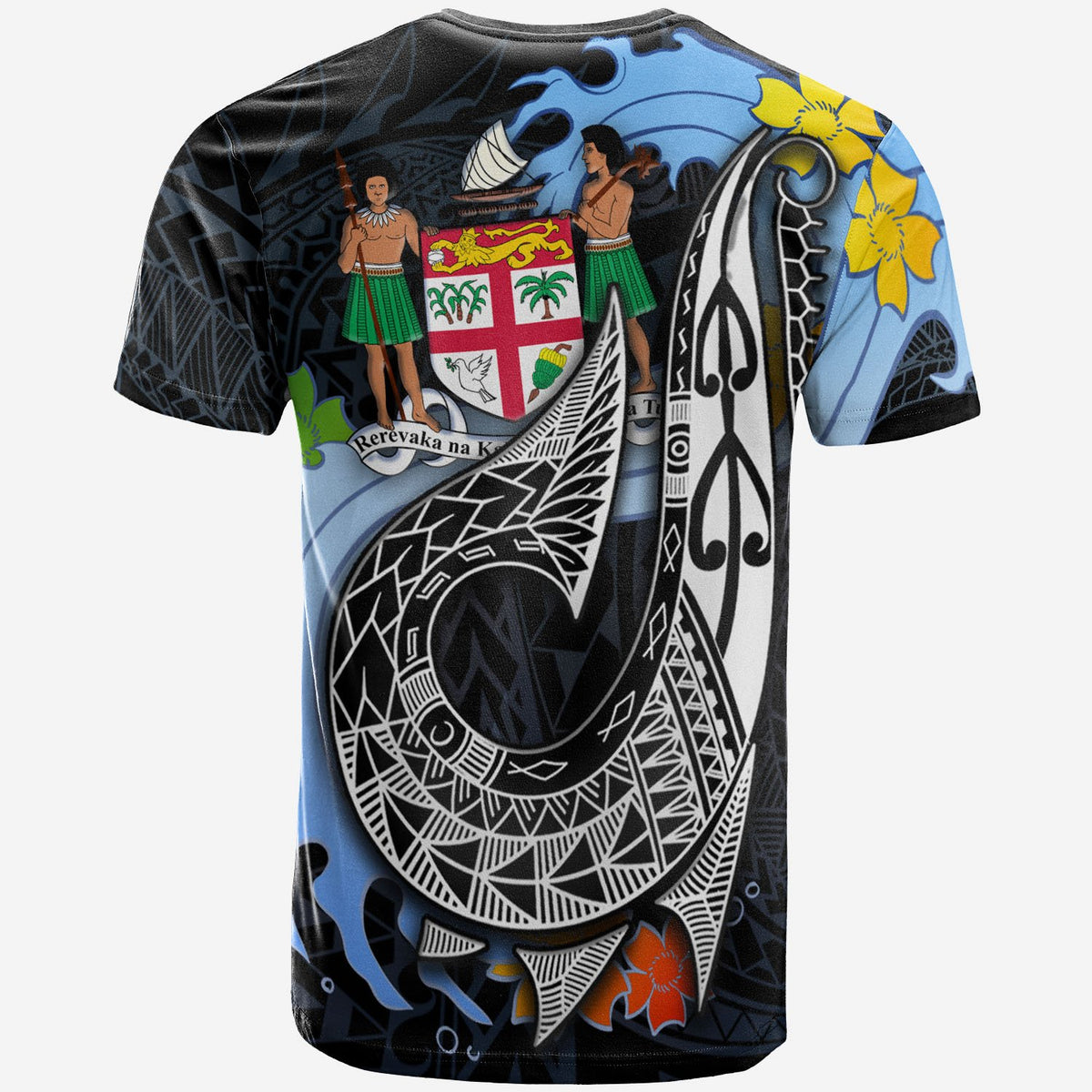 Fiji T Shirt Fish Hooks and Wave - Polynesian Pride