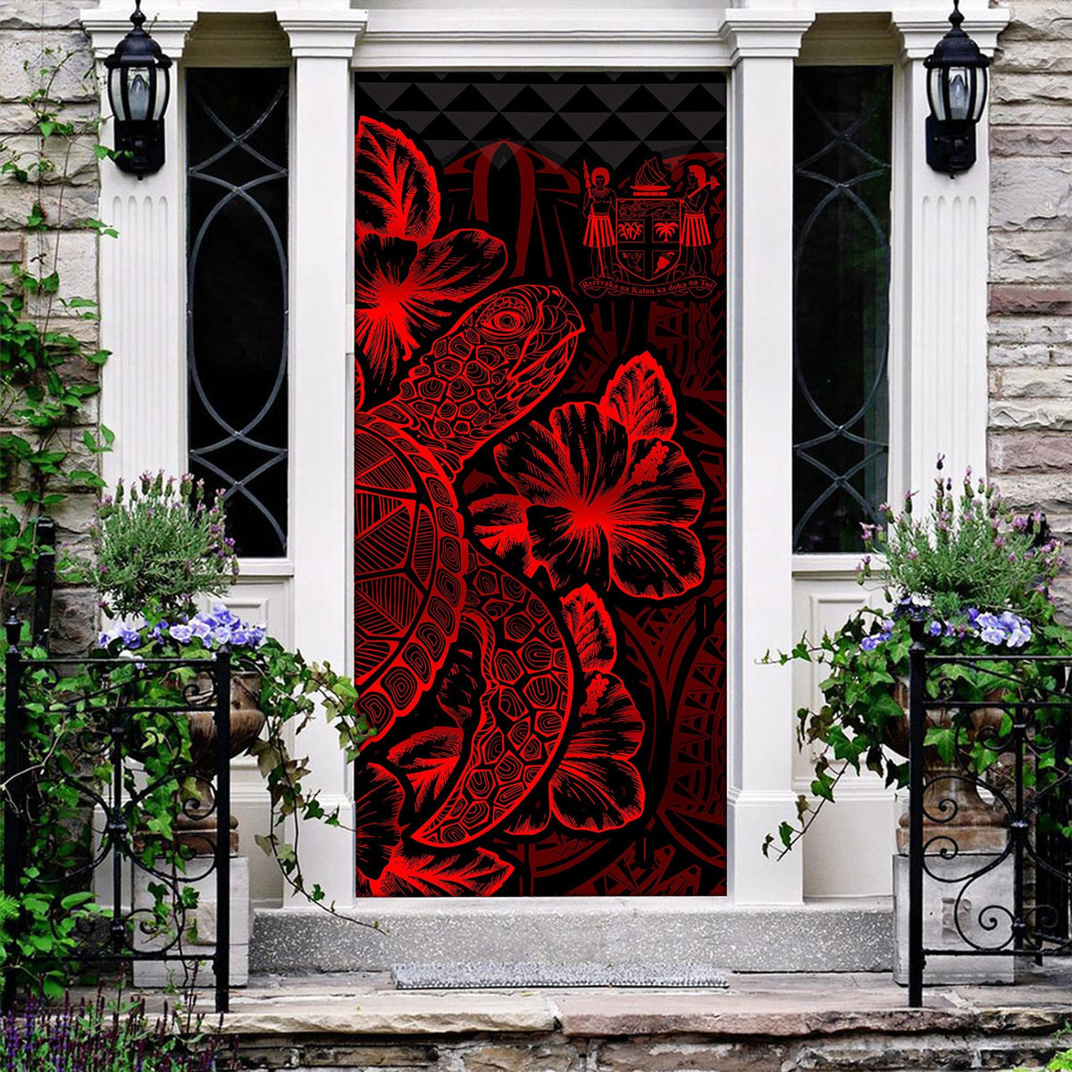 Fiji Door Cover Turtle Hibiscus Red Red - Polynesian Pride