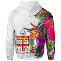 Fiji Polynesian Zip up Hoodie Hibiscus White Pattern - Polynesian Pride