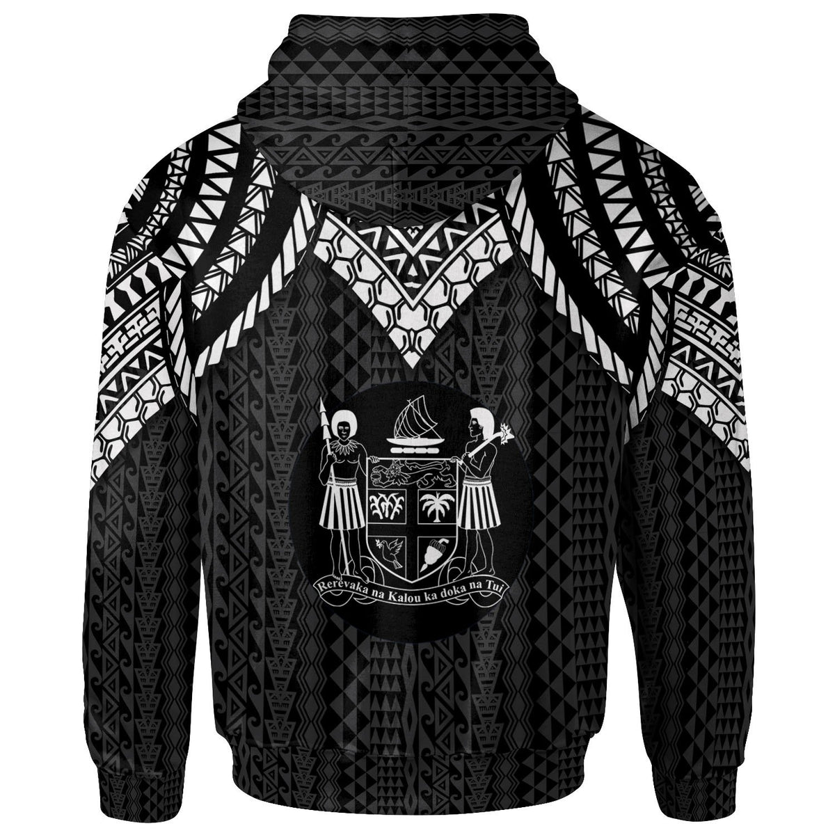 Fiji Zip up Hoodie Polynesian Armor Style Black - Polynesian Pride