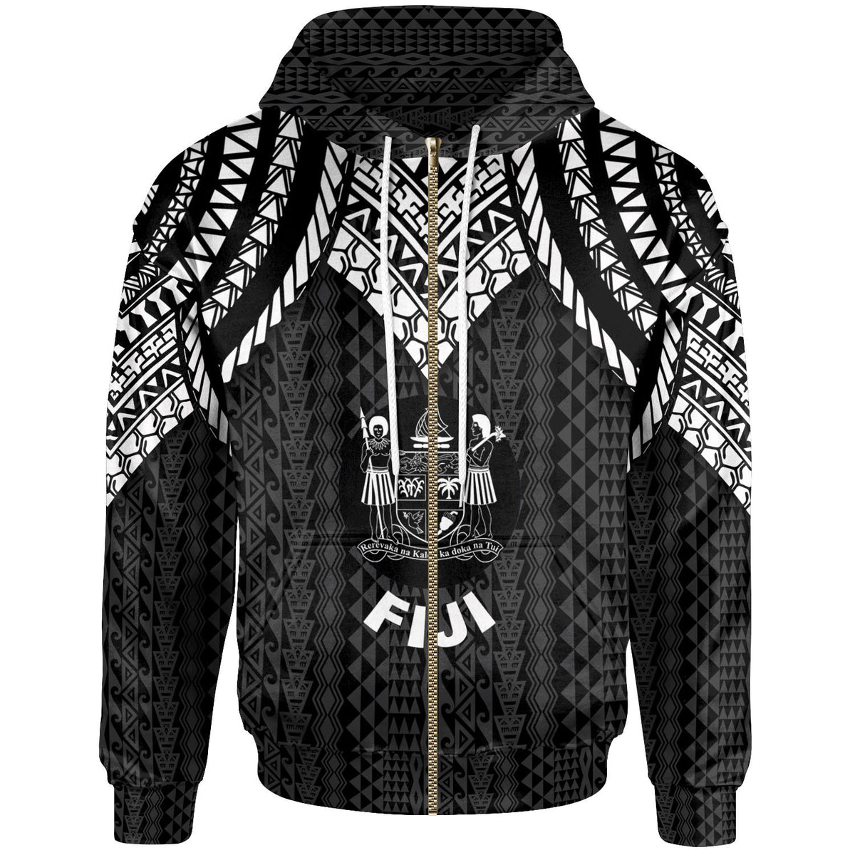 Fiji Zip up Hoodie Polynesian Armor Style Black Unisex Black - Polynesian Pride