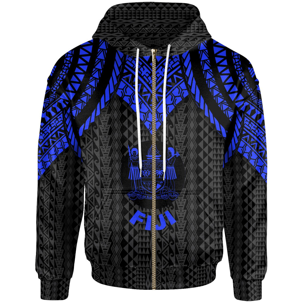 Fiji Zip up Hoodie Polynesian Armor Style Blue Unisex Blue - Polynesian Pride