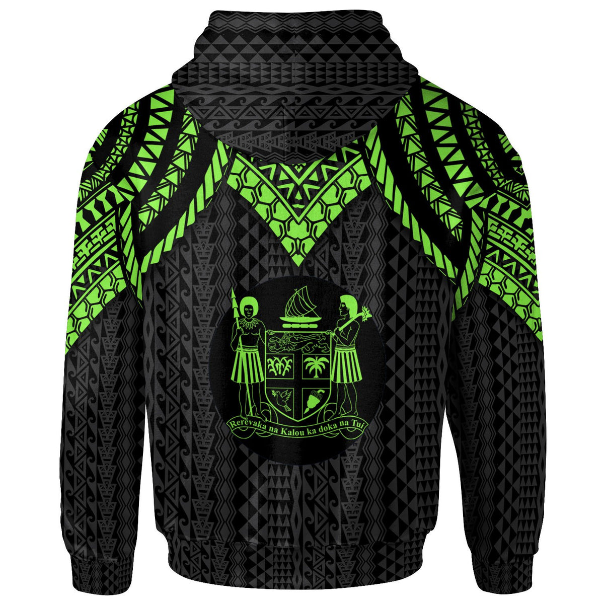 Fiji Zip up Hoodie Polynesian Armor Style Green - Polynesian Pride
