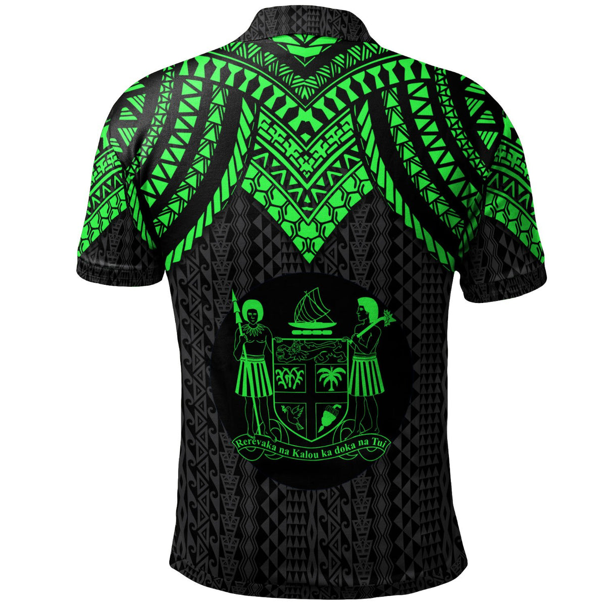 Fiji Polo Shirt Polynesian Armor Style Green - Polynesian Pride