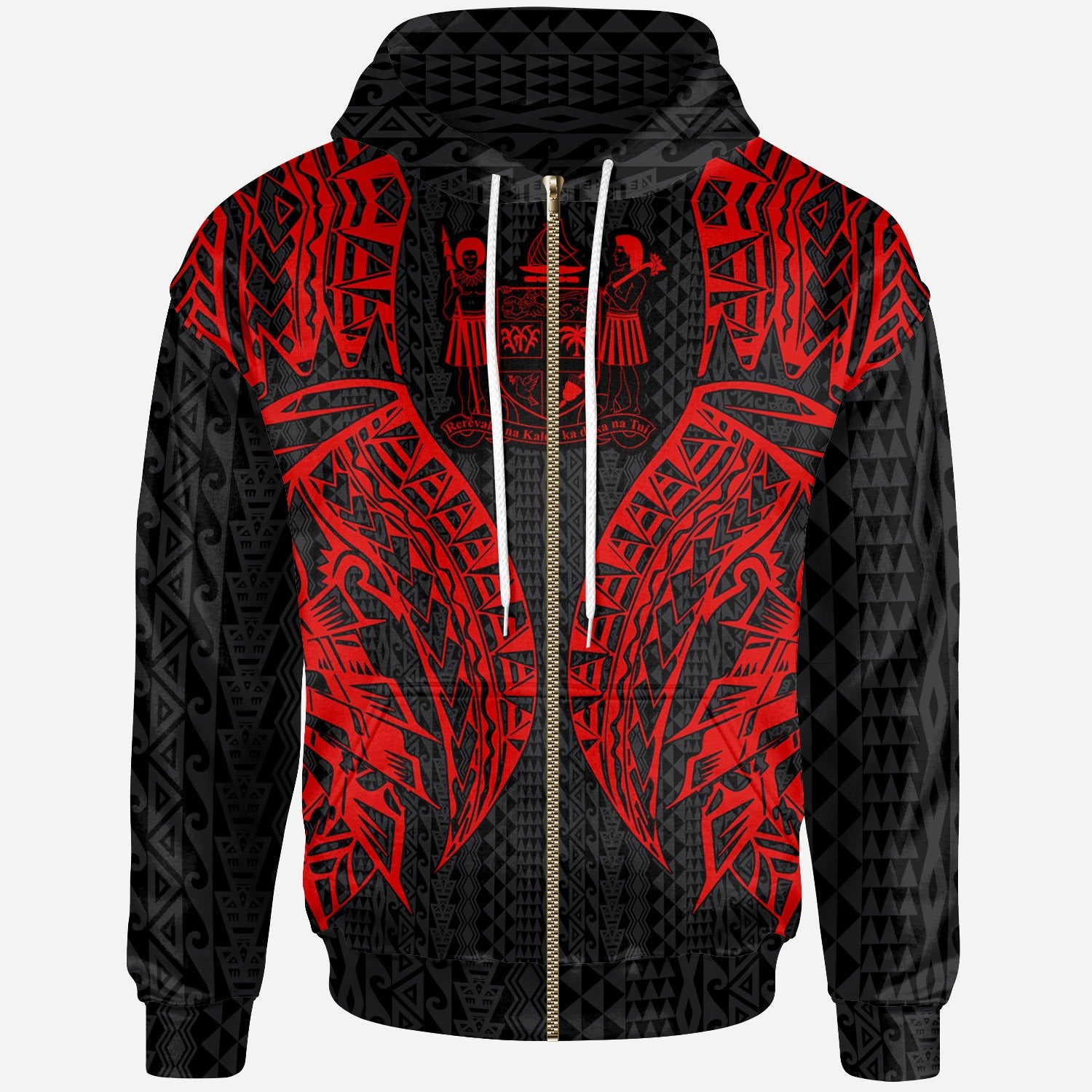 Fiji Zip up Hoodie Polynesian Lion Head Red Style Unisex Red - Polynesian Pride