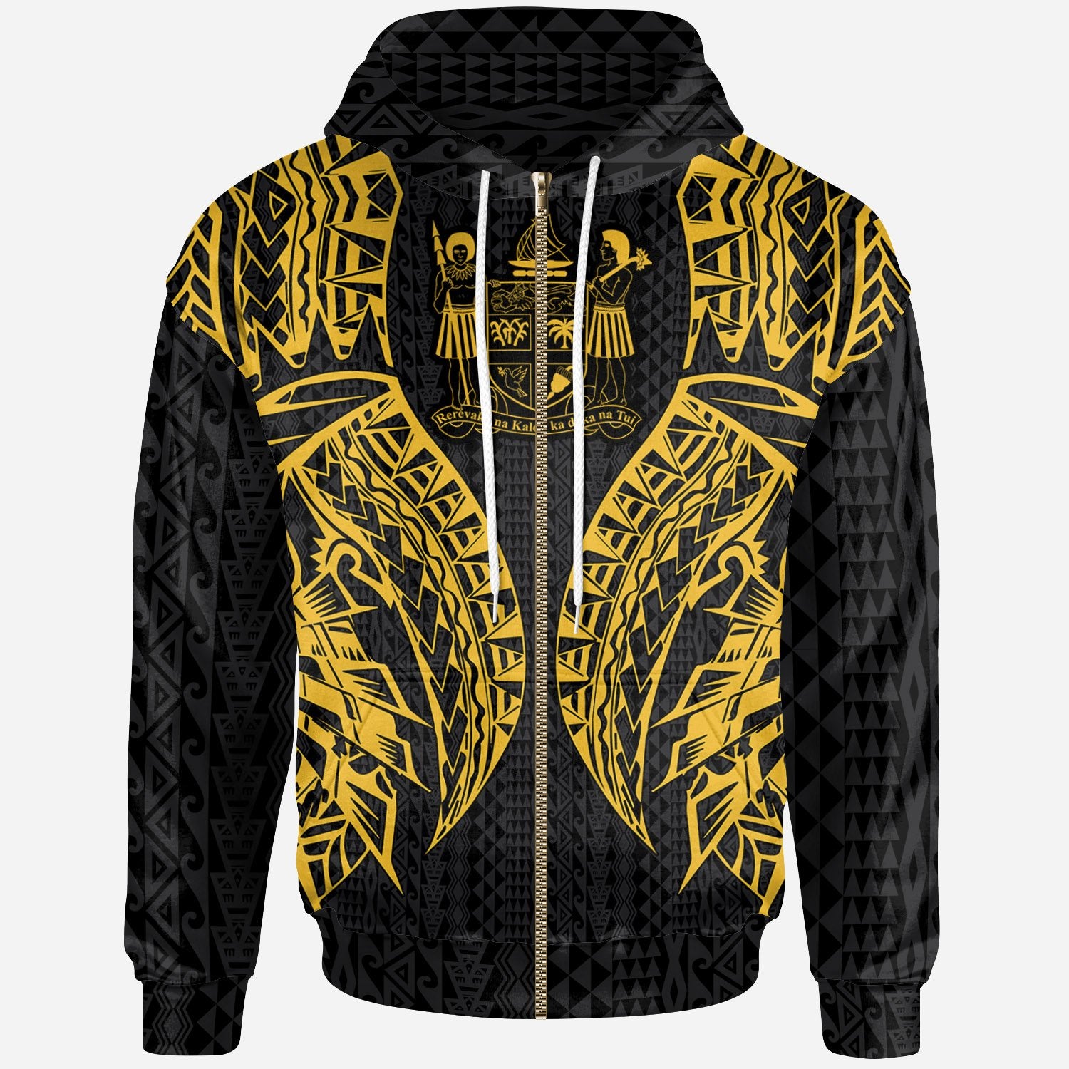 Fiji Zip up Hoodie Polynesian Lion Head Gold Style Unisex Gold - Polynesian Pride